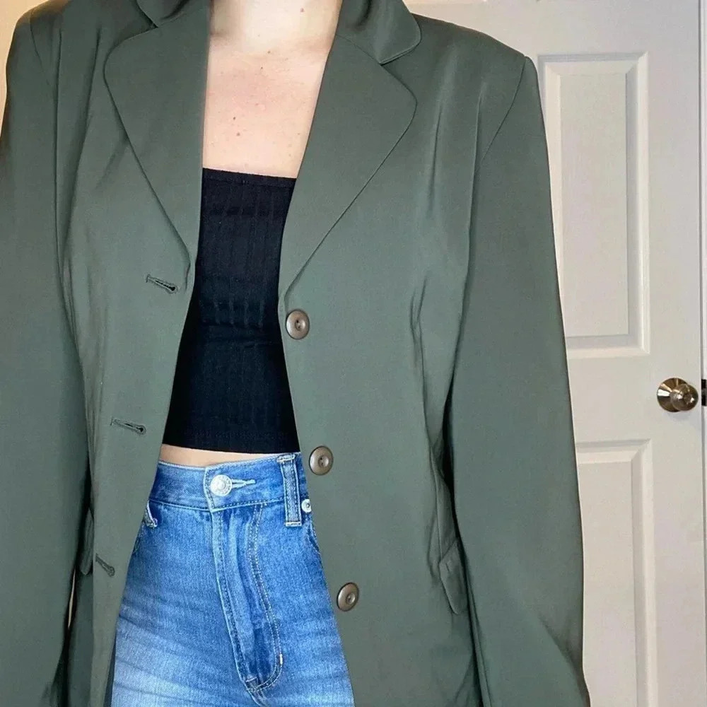 Olive Green Blazer Jacket‎ with Shoulder Pads